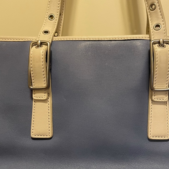 Coach Cadet Blue & Ivory Leather Satchel - Picture 14 of 14